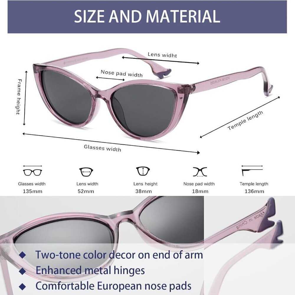 Retro Cat Eye Sunglasses Women UV Protection Polarized Vintage Y2K Style - Picture 5 of 6